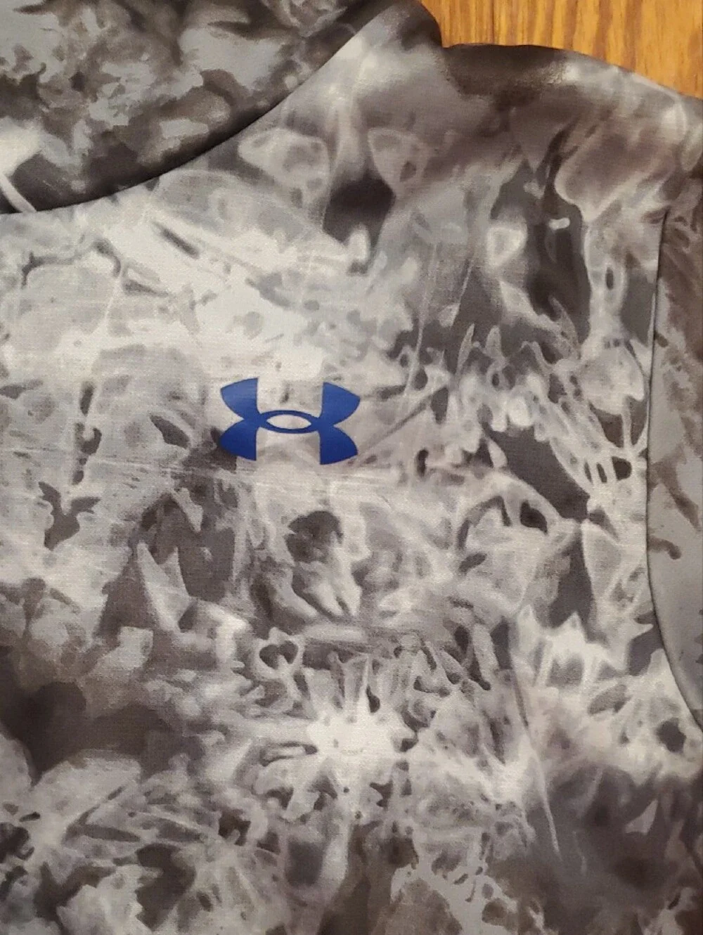 Under Armour Boys Gray And Black Camouflage Hoodie with Blue Accents